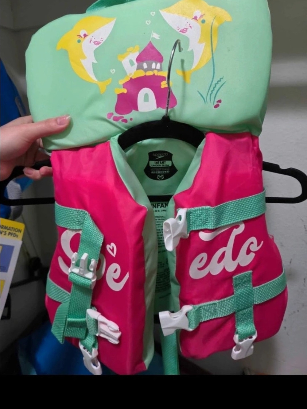 Speedo Pink and Mint Green Infant Float Vest with Dolphin Graphic